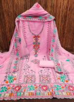 Georgette Pink Casual Wear Embroidery Work Dress Material